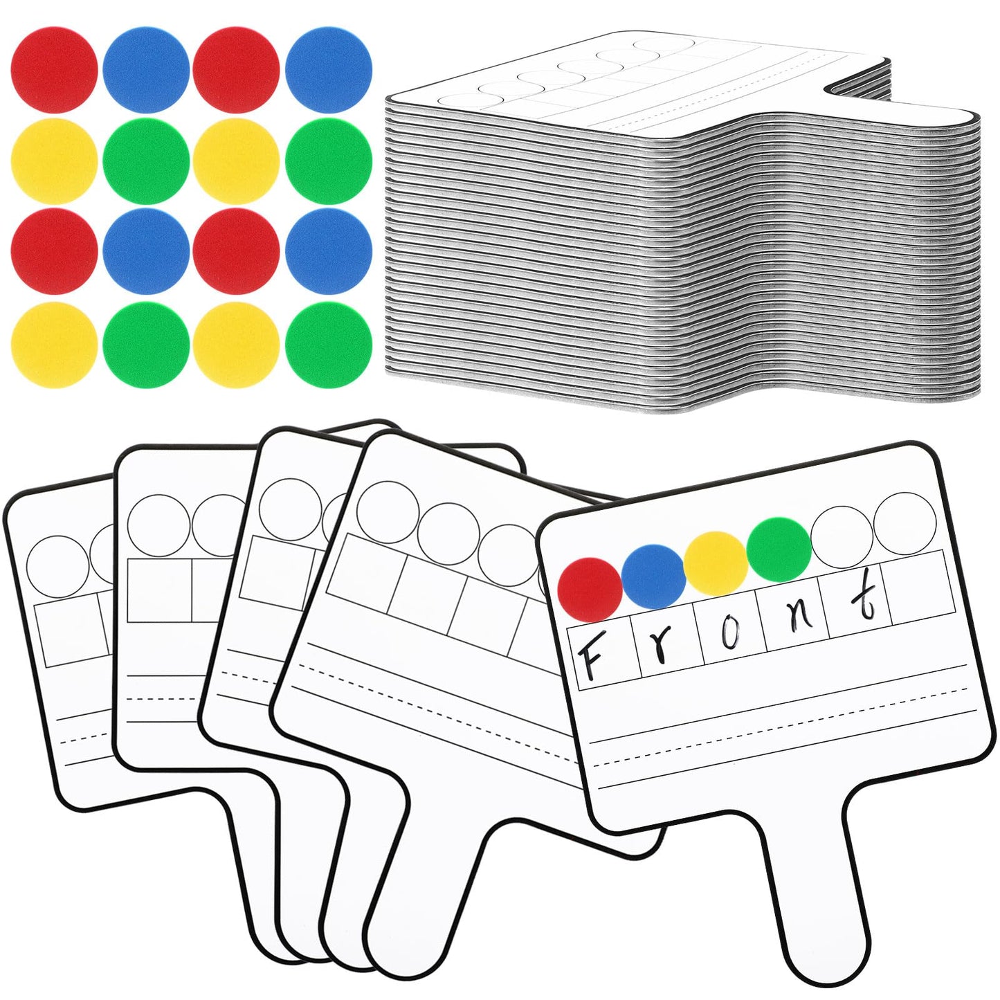 Seajan 3 Pcs Magnetic Paddle Set Education Dry Erase Double Side Handheld Answer Board with Magnetic Counters Discs Phonemic Awareness Phonics Games Toy for Students Kids Teaching Supply (Color)