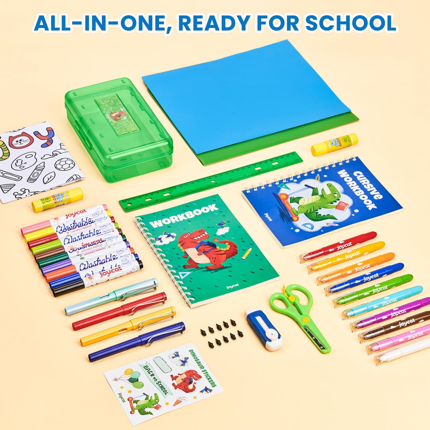 46-Piece Washable Back to School Supplies Gift Kit for Kids-Dinosaur Essential First Day Gift Set for Kindergarten & Elementary, Art Supplies & Refillable Tools, Ideal Kids Stationery Set for Boys.