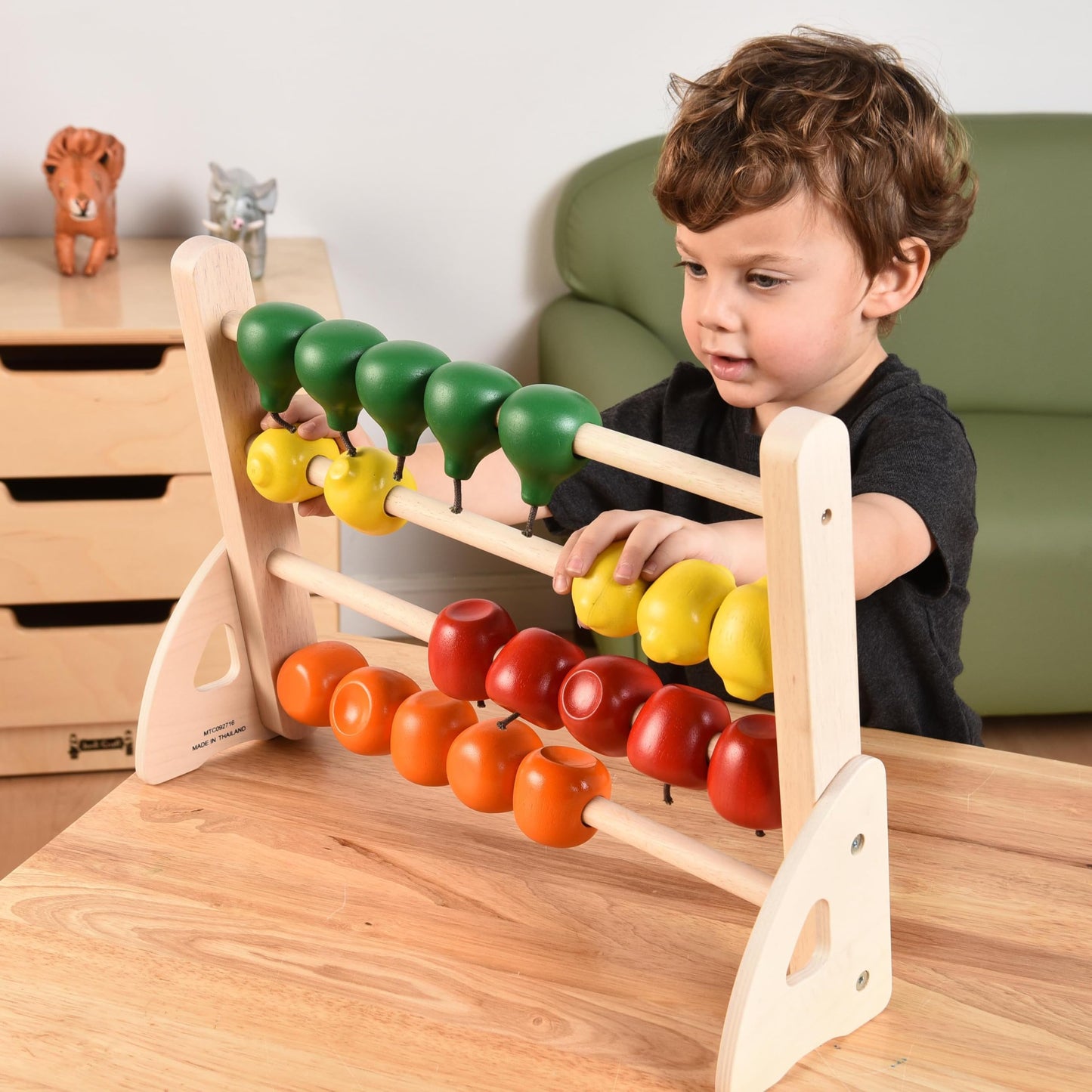 Montessori Hardwood Fruit Abacus – Toddler Counting & Color Recognition Math Toy for Fine Motor Skills, Early Childhood & Special Needs Learning