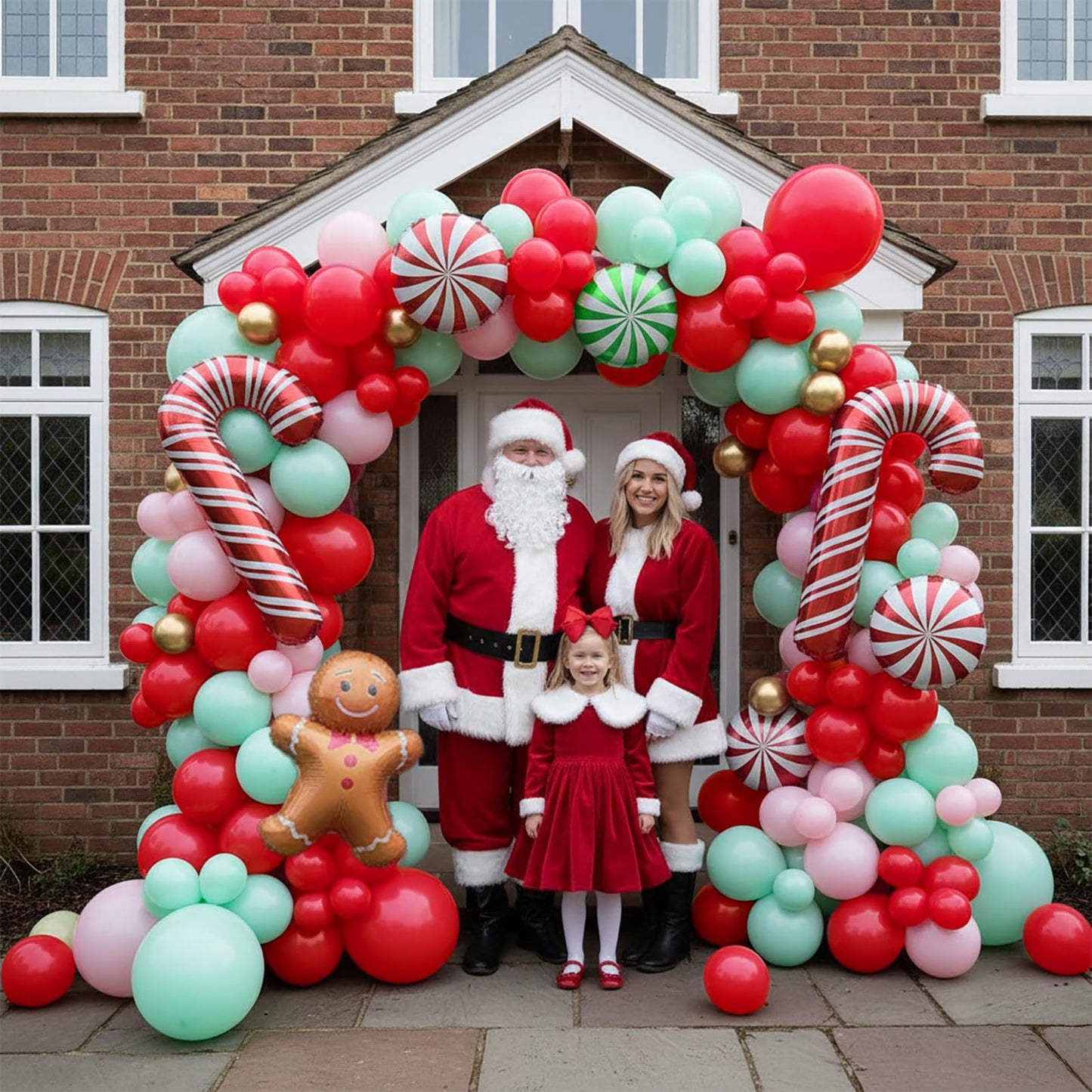 Christmas Balloon Garland Arch kit green pink red balloon with Gingerbread Balloon Cane Candy Foil Balloons for Christmas Party Decorations Xmas New Year Birthday Party Supplies globos de navidad