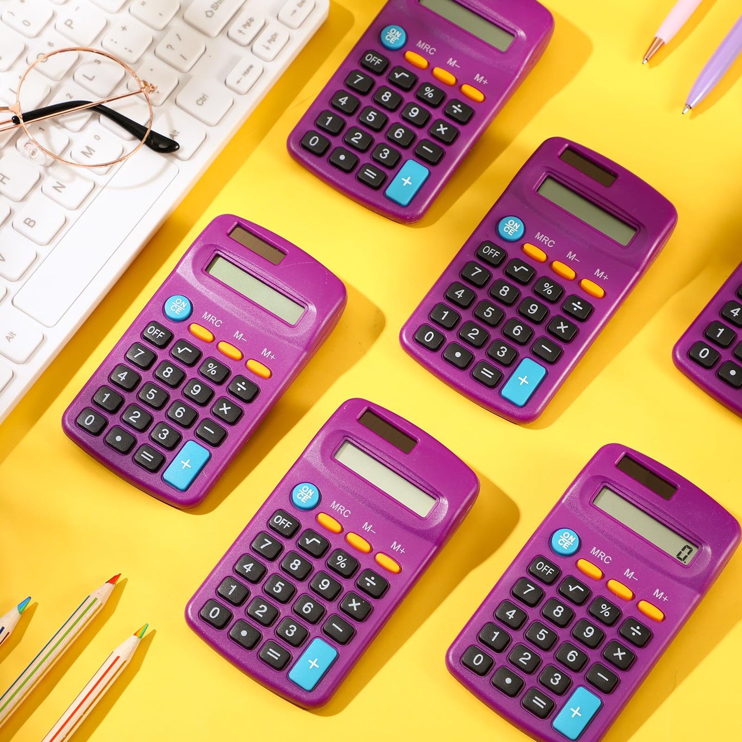Copkim 24 Pack Student Mini Calculator for Classroom, 8-Digit Display Dual Powered Handheld Math Tools for Teachers, School Supplies and Classroom Rewards, Compact Design(Purple)