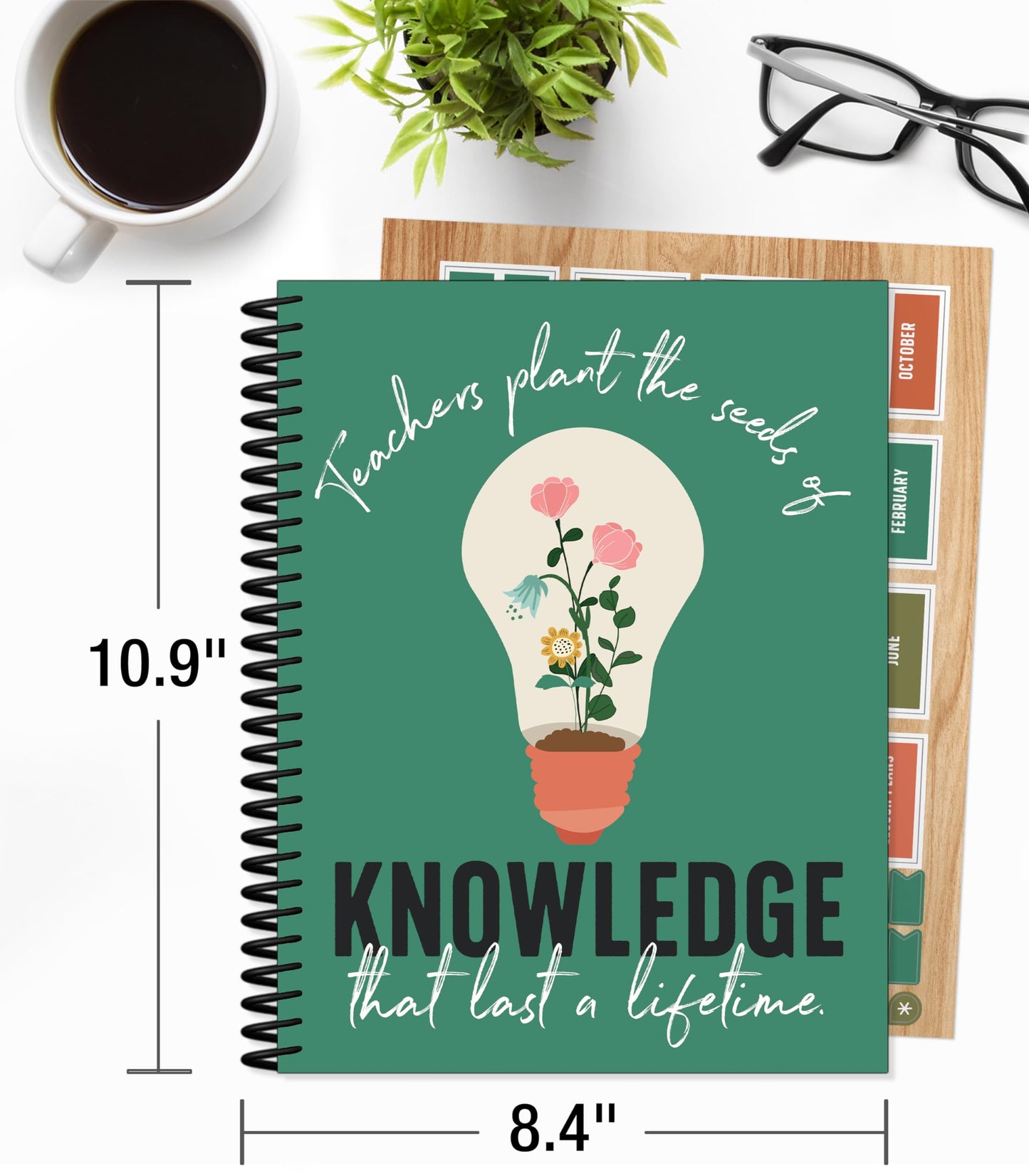 Carson Dellosa Grow Together Teacher Planner, 2026-2027, 8" x 11" Green Spiral Bound Lesson Plan Book With Stickers, Checklist, Notes, Garden Theme School Supplies for Classroom Organization