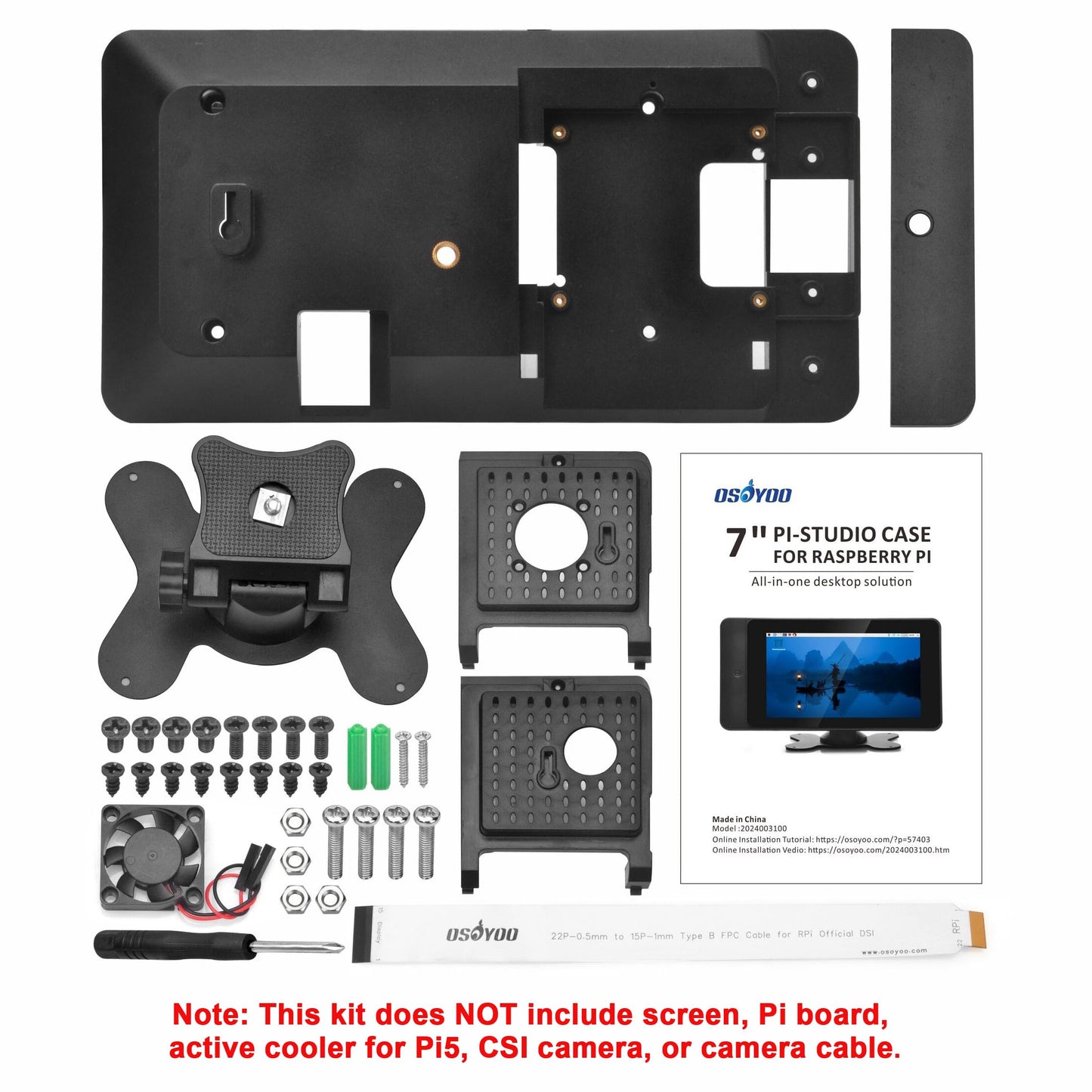 OSOYOO PiStudio Case Designed for Raspberry Pi Official 7" DSI Touchscreen (1st Gen 800x480) & OSOYOO 7" IPS 800×480 DSI Screen – Wall and Desk Mount Stand for Pi 5/4/3 – Friendly Durable Workstation