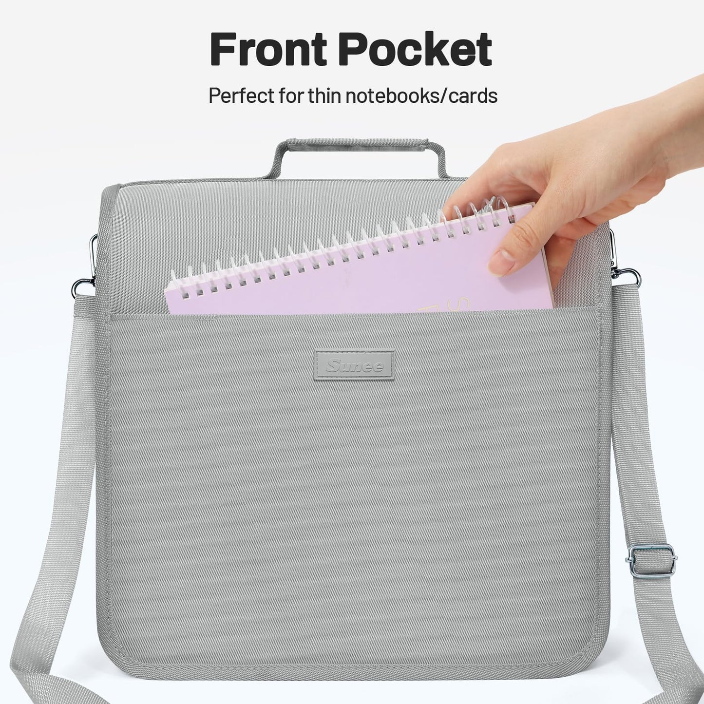 SUNEE Zipper Binder 3 Ring, 3 Inch O-Ring with Handle and Shoulder Strap, 600-Sheet Capacity, 5-Tab Expanding File Folder, Multi-Pockets for Middle School Organizer Binder with Zipper, Light Grey