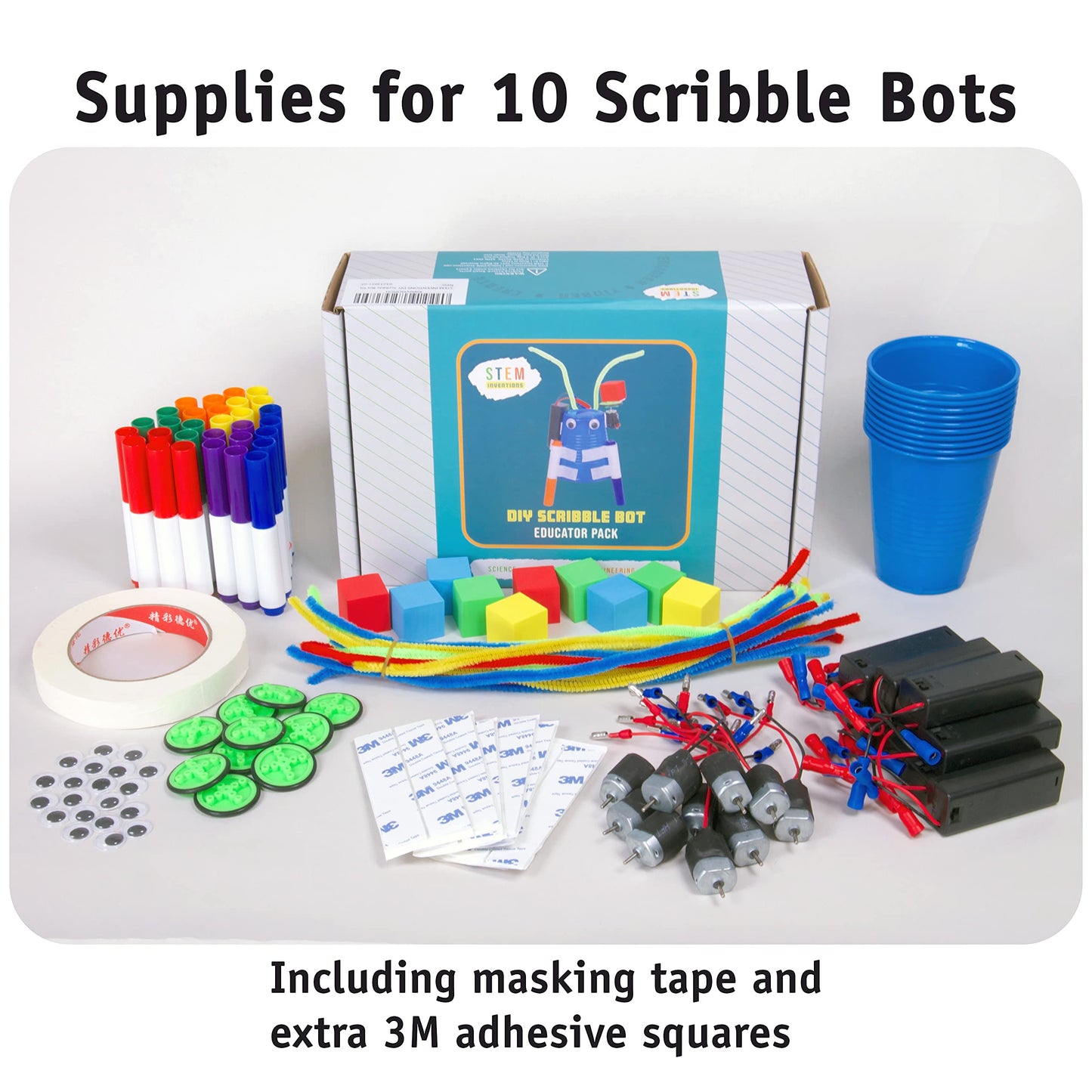 Scribble Bot Kit, 10-Pack – Build 10 Motorized Drawing Robots, Complete Simple Circuits STEM Project Kit for Classrooms, Ages 8+