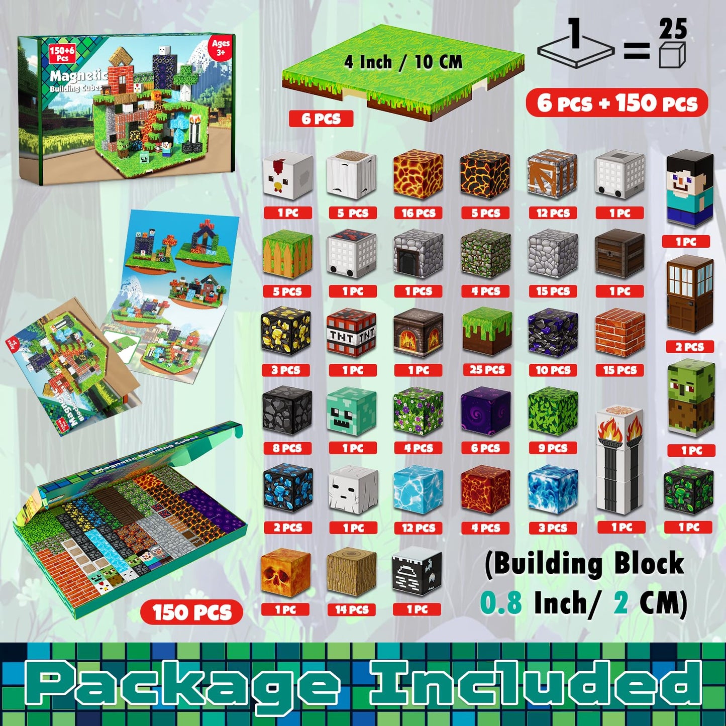 150PCS Magnetic Blocks with 6 Base Plate - Building Blocks Cubes for Kids Ages 4-8, STEM Magnet Building Toys Boys Girls, Christmas Birthday Gifts Preschool Educational Learning Toy for 3+ Years Old