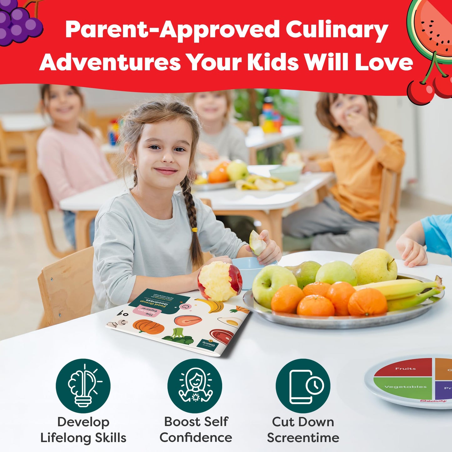 Baketivity Nutrition Explorer Kit – STEM Learning for Kids with Detective Costume, Food Chart Puzzle, Portion Plate, Stickers & Recipe Book