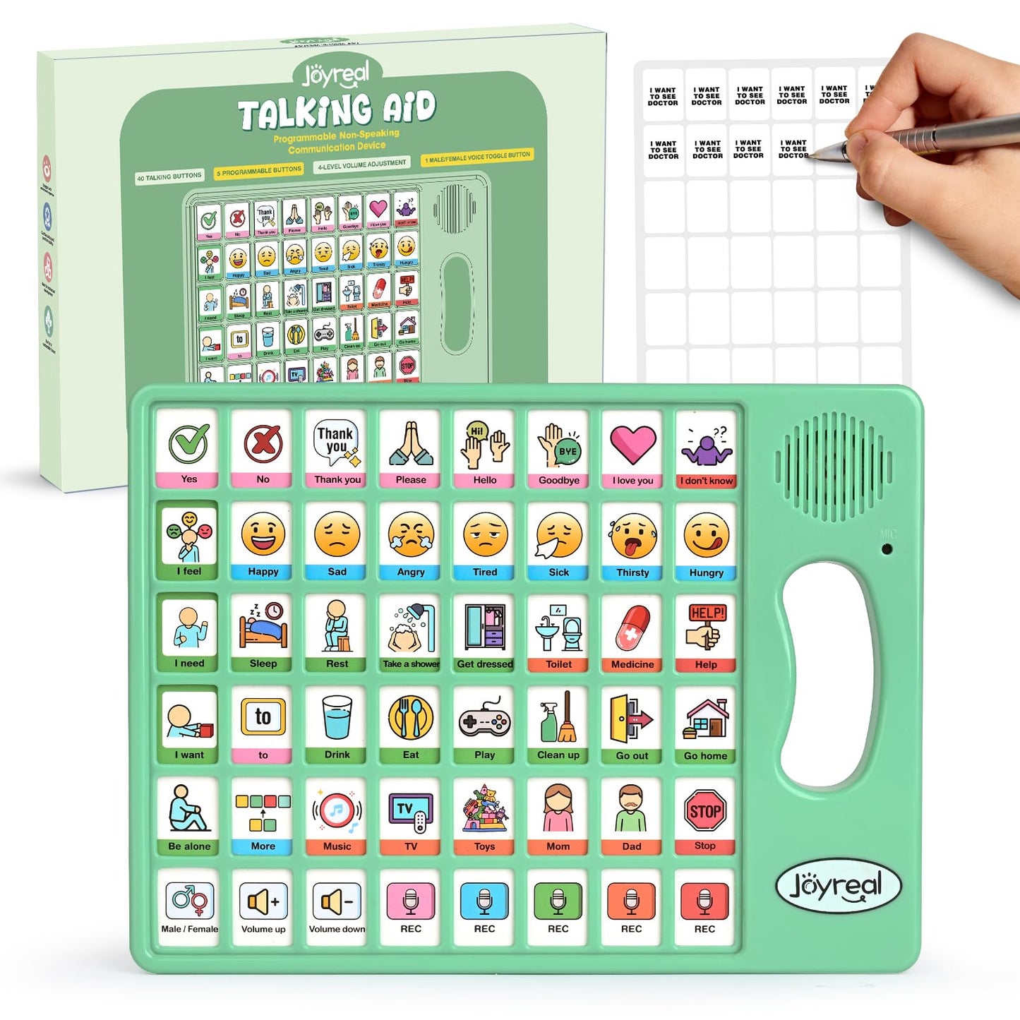 Joyreal AAC Device for Autism, Non Verbal Communication Tools for Speech Therapy & Stroke Rehab. Autism Communication Board with 5 Programmable Buttons & Adjustable Volume, Autistic Kids Must Haves