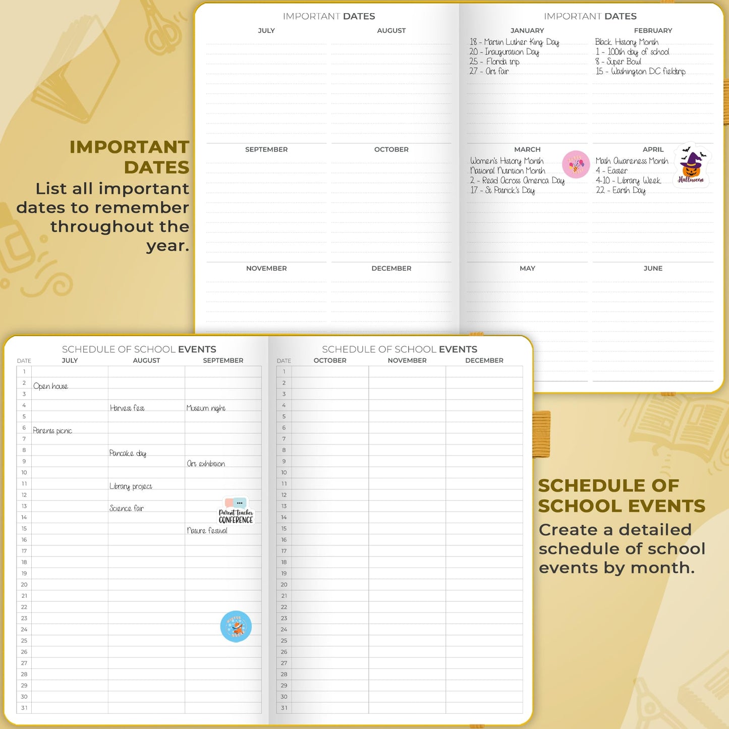 Clever Fox Teacher Planner – School Year Planner with Calendars & Lesson Plans – Teacher Plan Book for Classroom & Homeschool Organization - Undated, A5 Size, Hardcover (Amber Yellow)