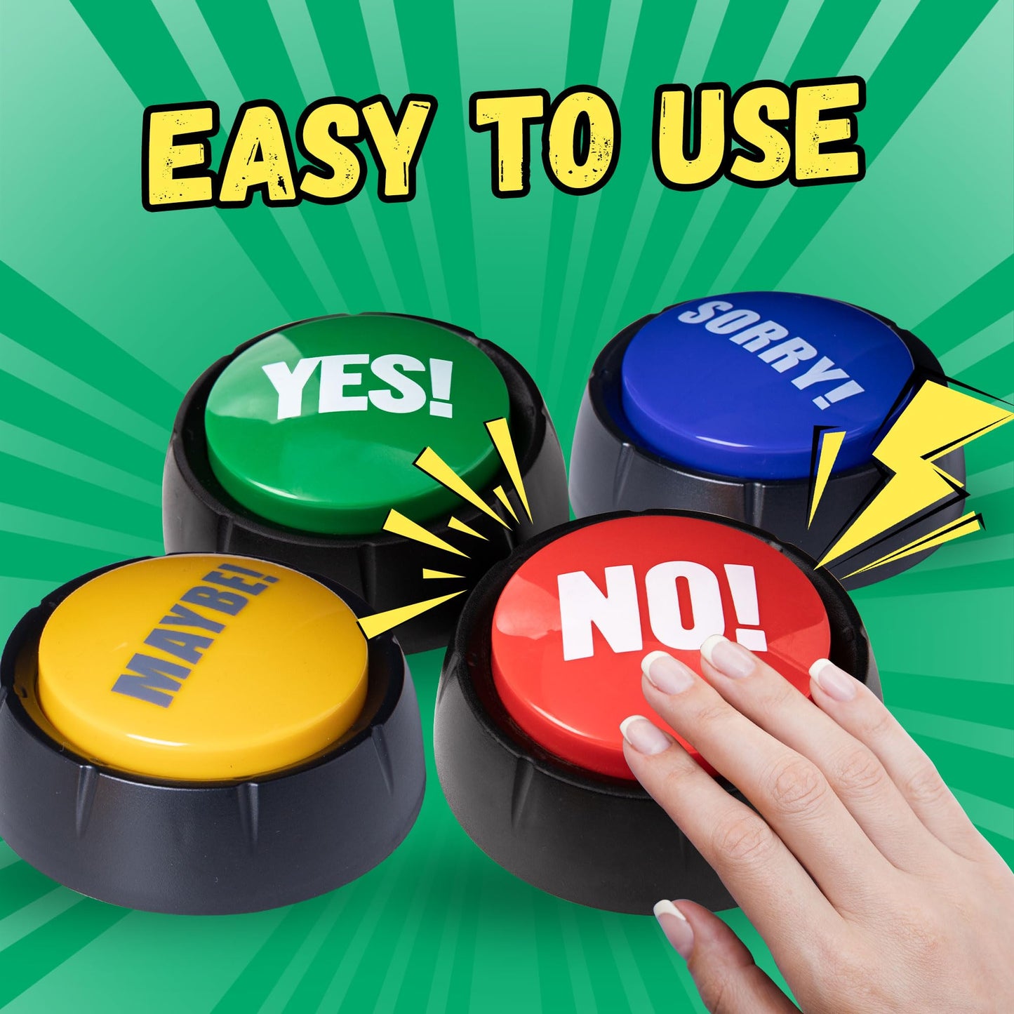 Loudmore Yes & No Button and Sorry & Maybe Button with Sound 4 Pack Buzzers for Trivia Games and Family Game Answer Buzzers for Classroom Parties, Games, Office Stress Relief