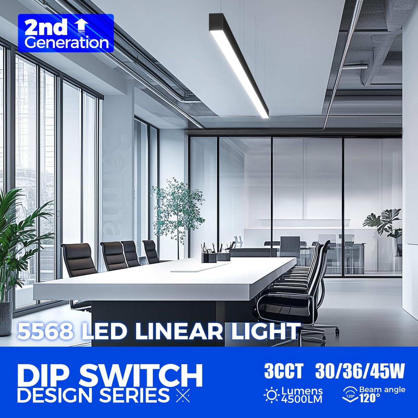 Barrina 4FT LED Linear Light, 30/36/45W, Color Changeable 2700K/4000K/5000K, Black, 4 Packs, Model