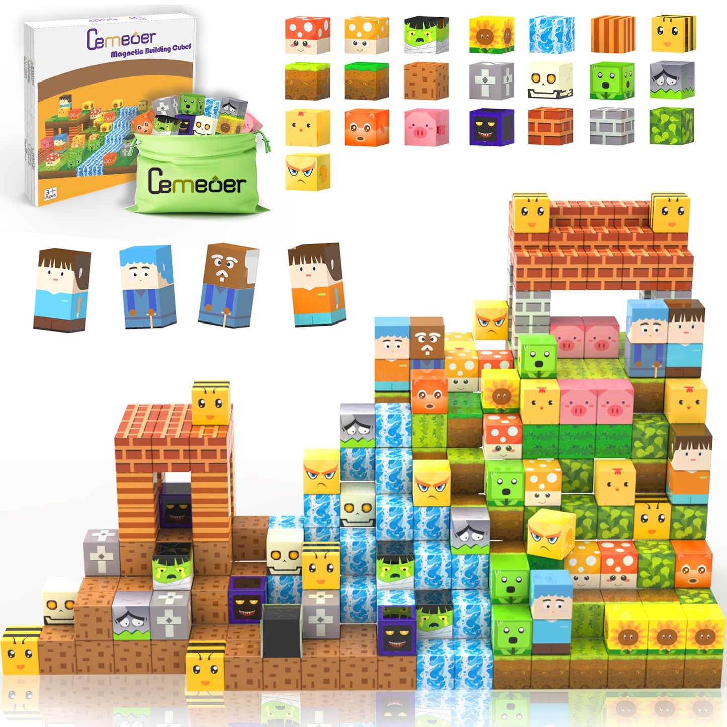 CEMECER Magnetic Blocks, 100PCS 1in Zombie Magnetic Building Blocks Toy for Kids Build Cubes, Stacking Magnetic Tiles, Sensory Montessori Construction Game Toys, Boys Girls Christmas Birthday Gifts.