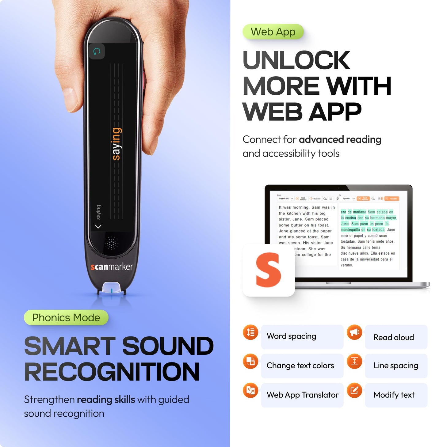 Scanmarker Max Reading Pen + Phonics Cards Bundle | Designed for Classroom Support with Phonics Assistance, Lock Function and Assistive Web App