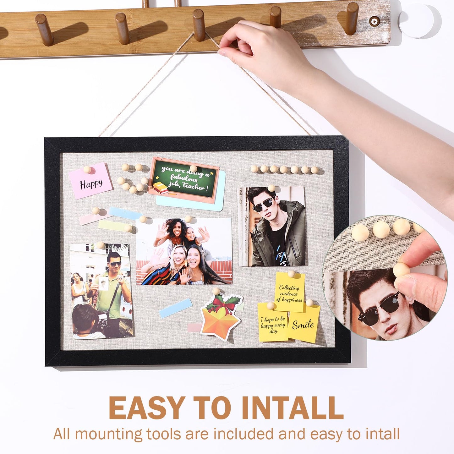 Teling 9 Pack Wood Bulletin Boards with Linen 12''x 16'' Cork Board for Walls with 90 Pushpin Decorative Wood Framed Display for School Office Home Decor (Black)