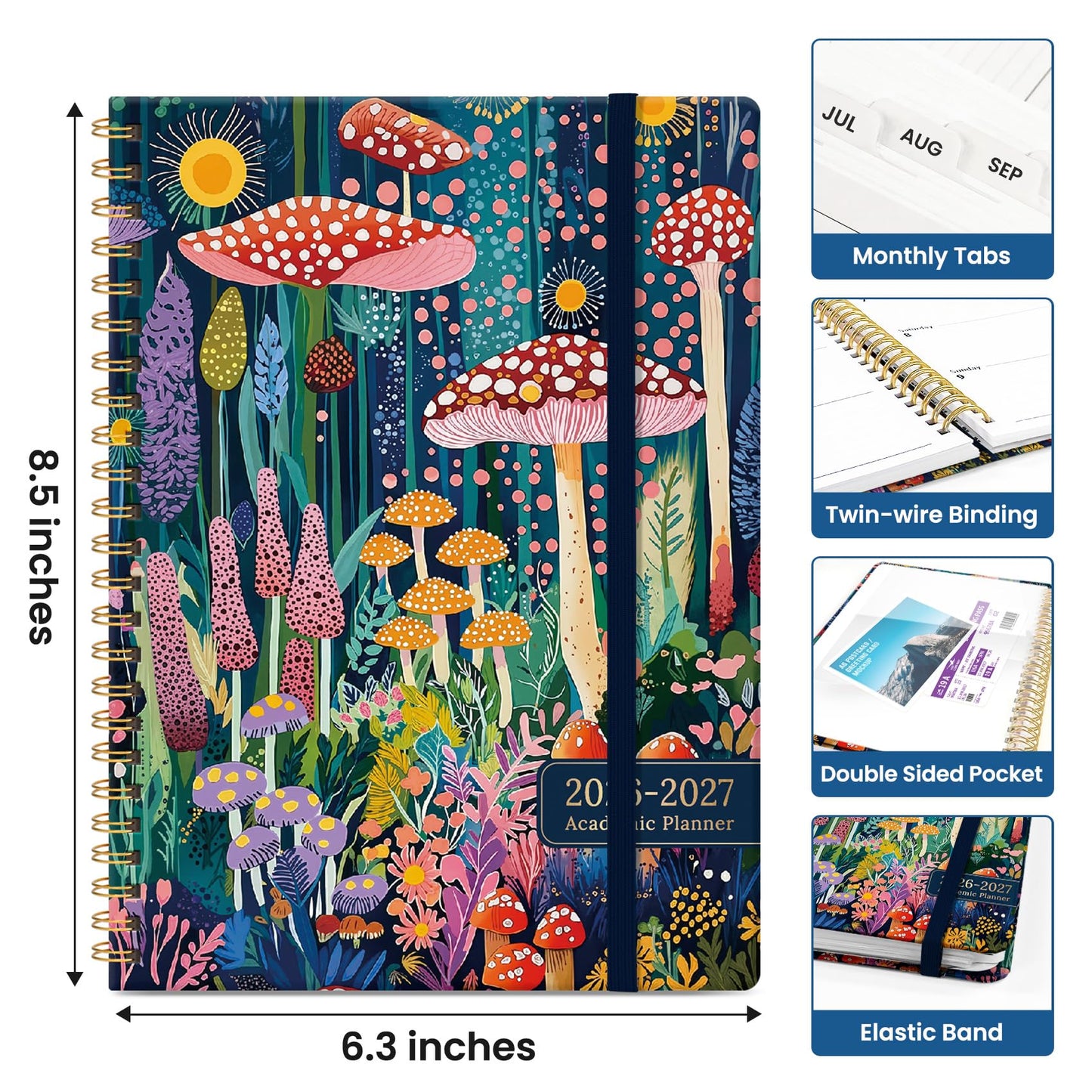 Planner 2026–2027, Weekly & Monthly Academic Organizer for School Year, Jul 2026–Jun 2027, Hardcover Planner with Tabs, Back to School Essential, 6.3" x 8.5", Forest Whimsy