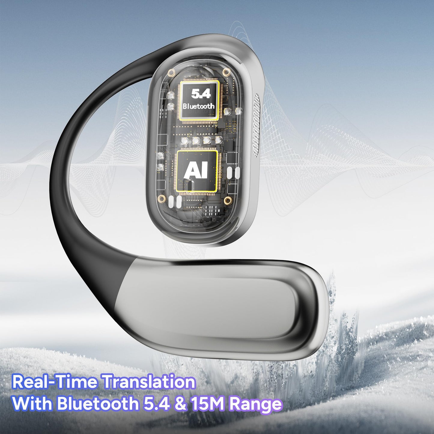 TEEPOCH AI Language Translator Earbuds,OWS Real-Time 4-in-1 Translation Earbuds 144 Languages & Accents, Bluetooth 5.4 Translation Device for Travel/Business/Learning (Grey+Black)