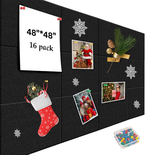 Large Cork Board for Walls, Yunihome 16 Pack 48" x 48" Felt Bulletin Board Wall Tiles for Home Kitchen School Office Wall Decor with Assorted Colors DIY Decorative Push Pins Sets