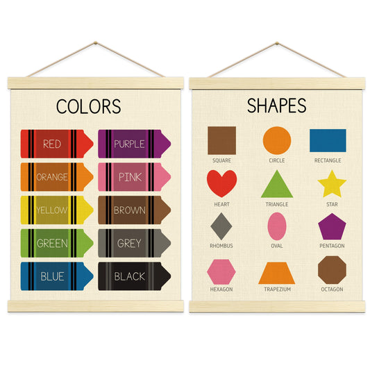 2 PCS Color Days of the Week Poster for Kids,Educational Toddler Learning Posters for Classroom & Homeschool Decor,Preschool Shapes Colors Chart for Playroom Wall Art,Calendar Banner - A07