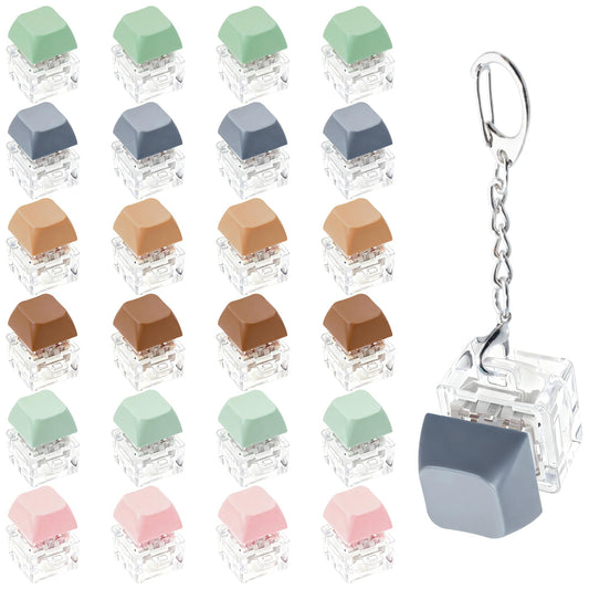 24 Pcs Morandi Keyboard Fidget Toy for Adult Kids Stress Relief, Fidget Keychain Keyboard Decompression Button Finger Clicker Toys, Button Stress Relief Fidget Gifts Birthday Party Favors Goodie Bag