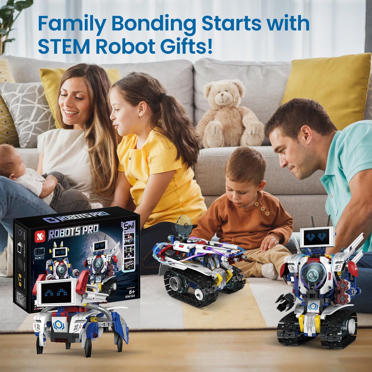 HPROMOT 5-in-1 STEM Robot Building Kit for Kids Ages 6-16, Remote & App Controlled, Rechargeable Engineering Learning DIY Coding Toy, Educational Building Blocks Gift for Girls & Boys (603 PCS)