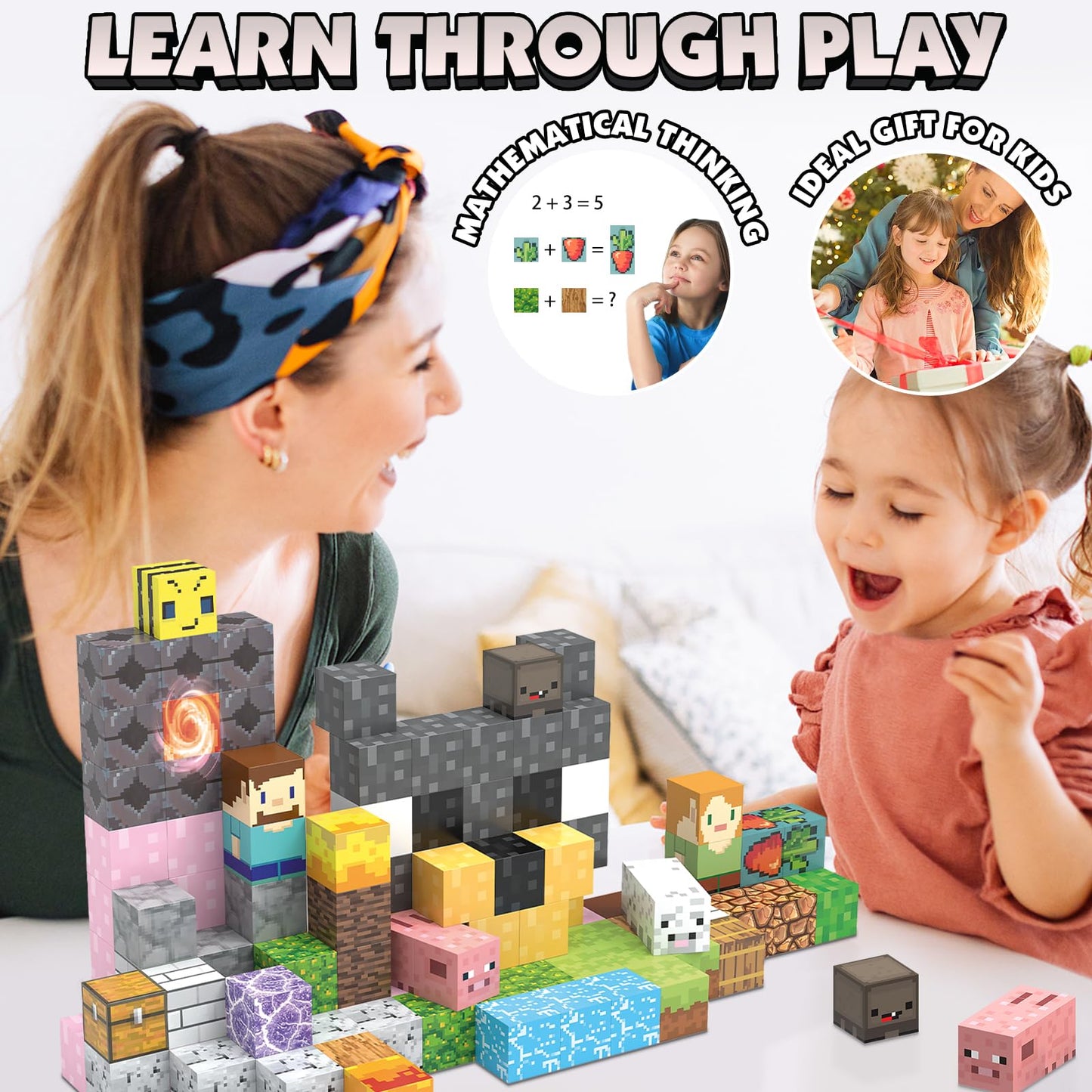 JIMI 120PCS Magnetic Blocks, Magnetic Building Blocks Set for Boys Girls Ages 3+, 1 inch Magnet Cubes Montessori Sensory Stacking Construction Toys Christmas Birthday Present