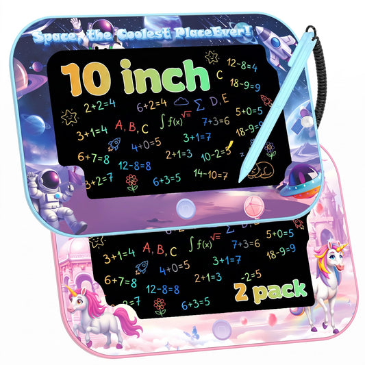 10 Inch LCD Writing Tablet for Kids,2 Pack Kids Drawing Board, Doodle Pad with Color Screen, Reusable Electronic Writing Tablet for Ages 3-8, Educational Travel Toys for Boys & Girls Birthday Gifts