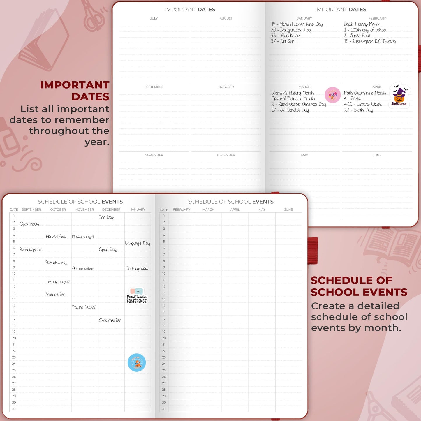 Clever Fox Teacher Planner – School Year Planner with Calendars & Lesson Plans – Teacher Plan Book for Classroom & Homeschool Organization - Undated, 7x10″, Hardcover (Wine Red)