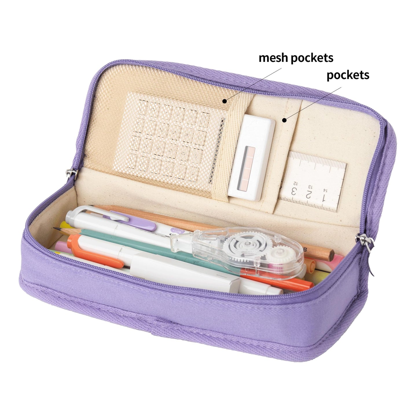 brunch brother Daily Purple Pencil Case, Large Capacity Pencil Pouch with Ample Storage, Simple Design for Students and Professionals