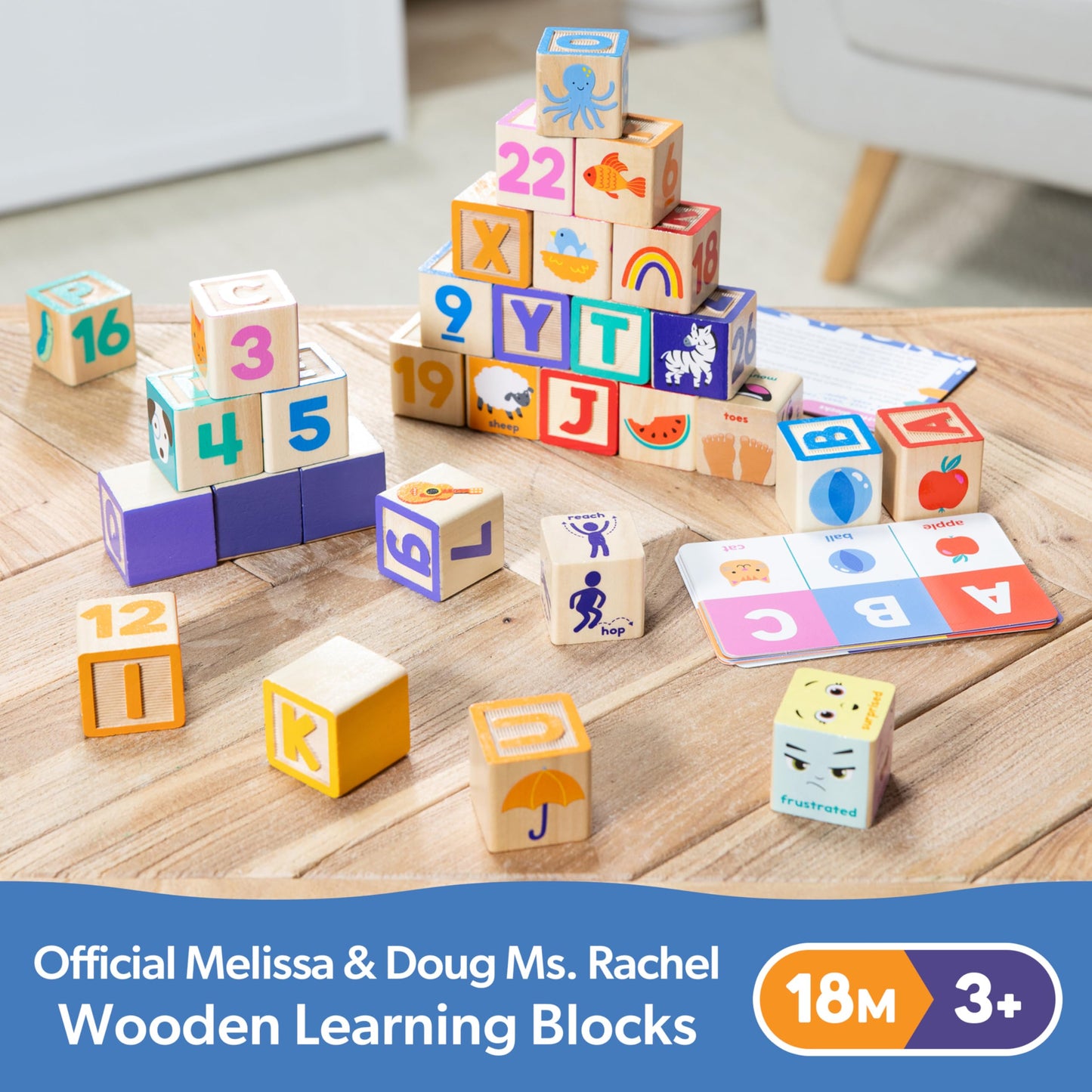 Melissa & Doug Ms. Rachel Letter, Number, and Game Wooden Learning Blocks with Activity Cards for Girls and Boys Toddlers Ages 18 Months+ - FSC Certified