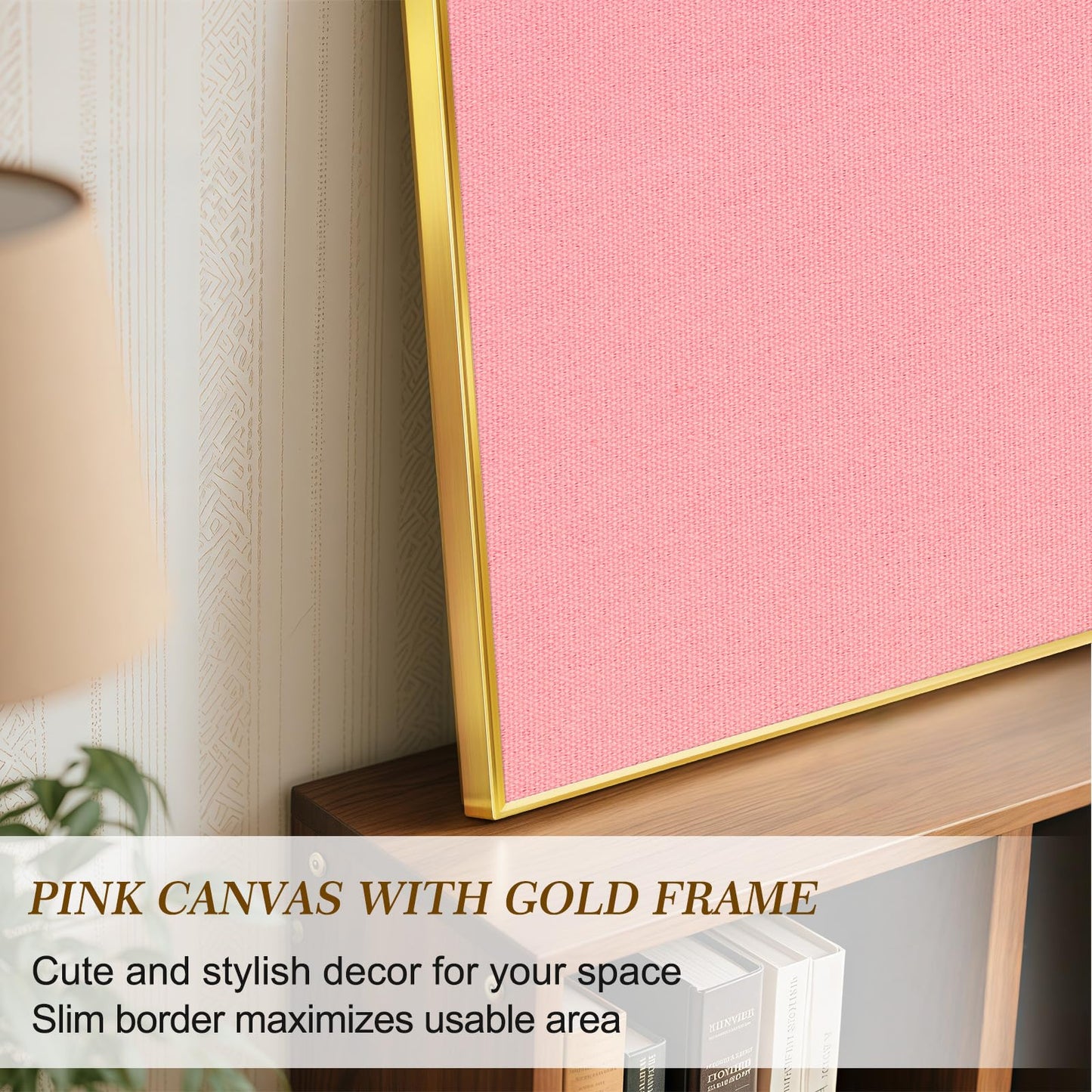 QUEENLINK Linen Bulletin Board 24" x 18", Fabric Pin Board with Gold Aluminum Frame, Decorative Vision Board for Home Office, Bedroom & Dorm Wall Decor, Includes 10 Push Pins, Pink