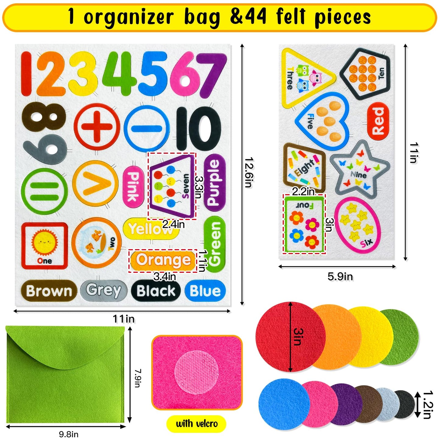 PENGFULL Felt Learning Numbers,44 Felt Flannel Board Pieces,Math Addition and Subtraction Colors Learning for Kindergarten,Preschool,Toddlers