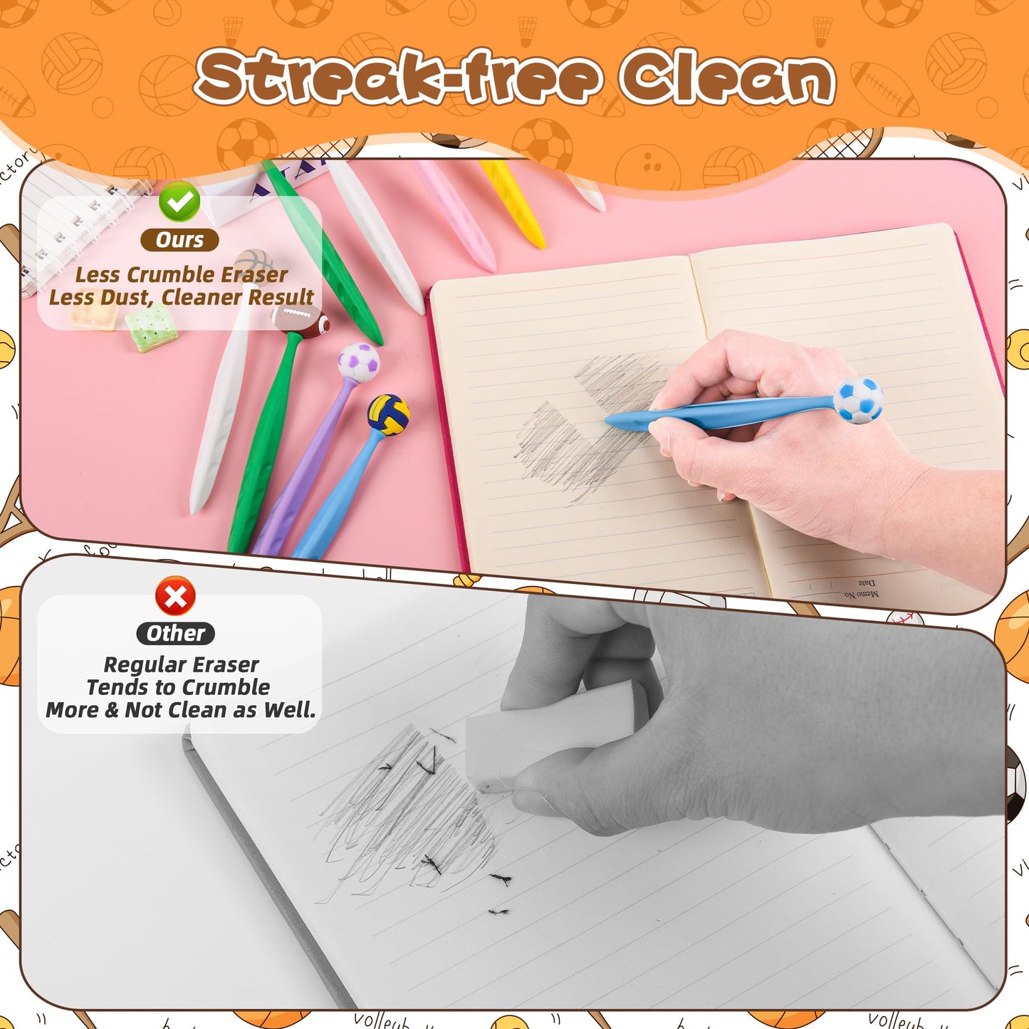 48 Pcs Cute Sport Bobblehead Eraser for Pencils Kawaii Erasers Cute Fun Cartoon Erasers Supplies Birthday Classroom Gifts