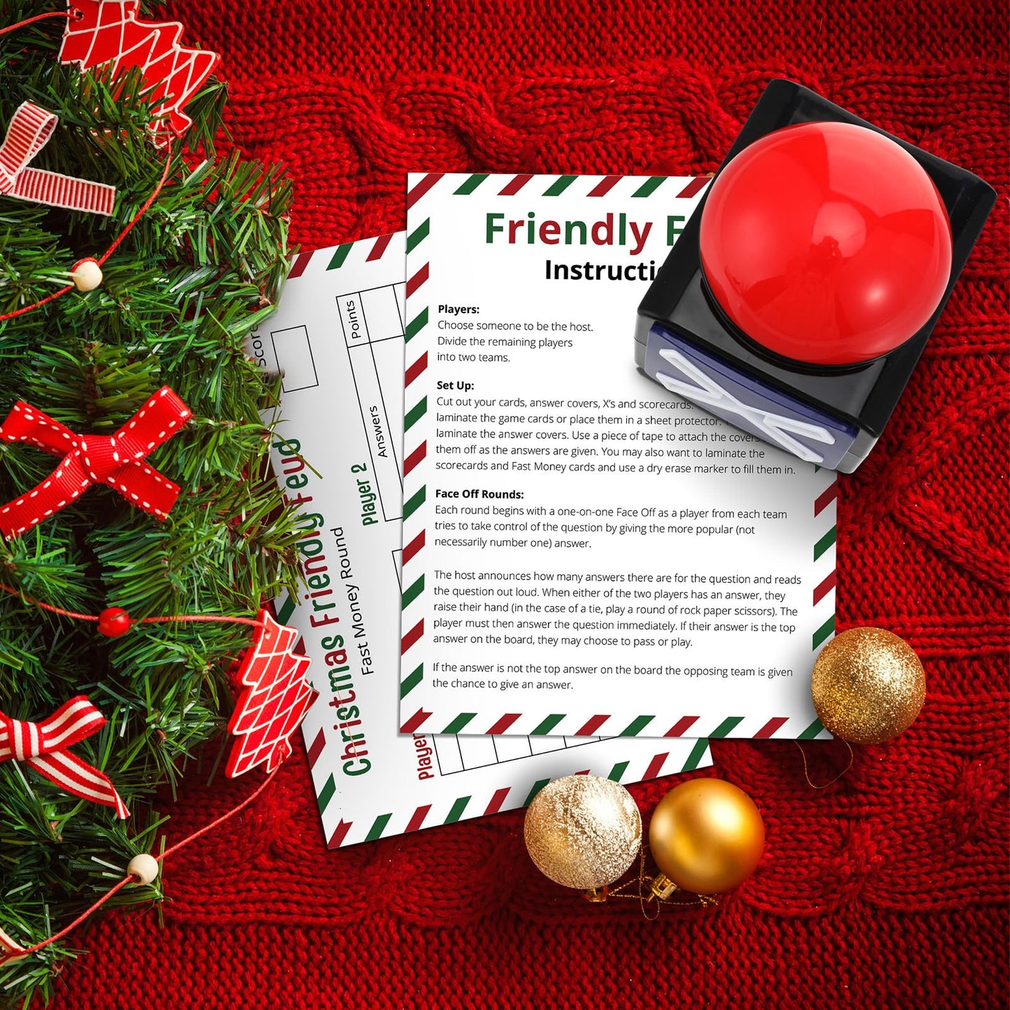 Syhood Christmas Friendly Feud Card Game with 2 Answer Buzzers, Xmas Family Trivia Quiz Game Night, Fun Party Activities for Adults, Office, Classroom, Large Group and Team Building