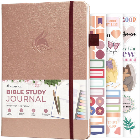 Clever Fox Bible Study Journal – Church Notes Notebook – Note Taking & Journaling Kit – Faith Based Religious Gifts & Accessories (Rose Gold)