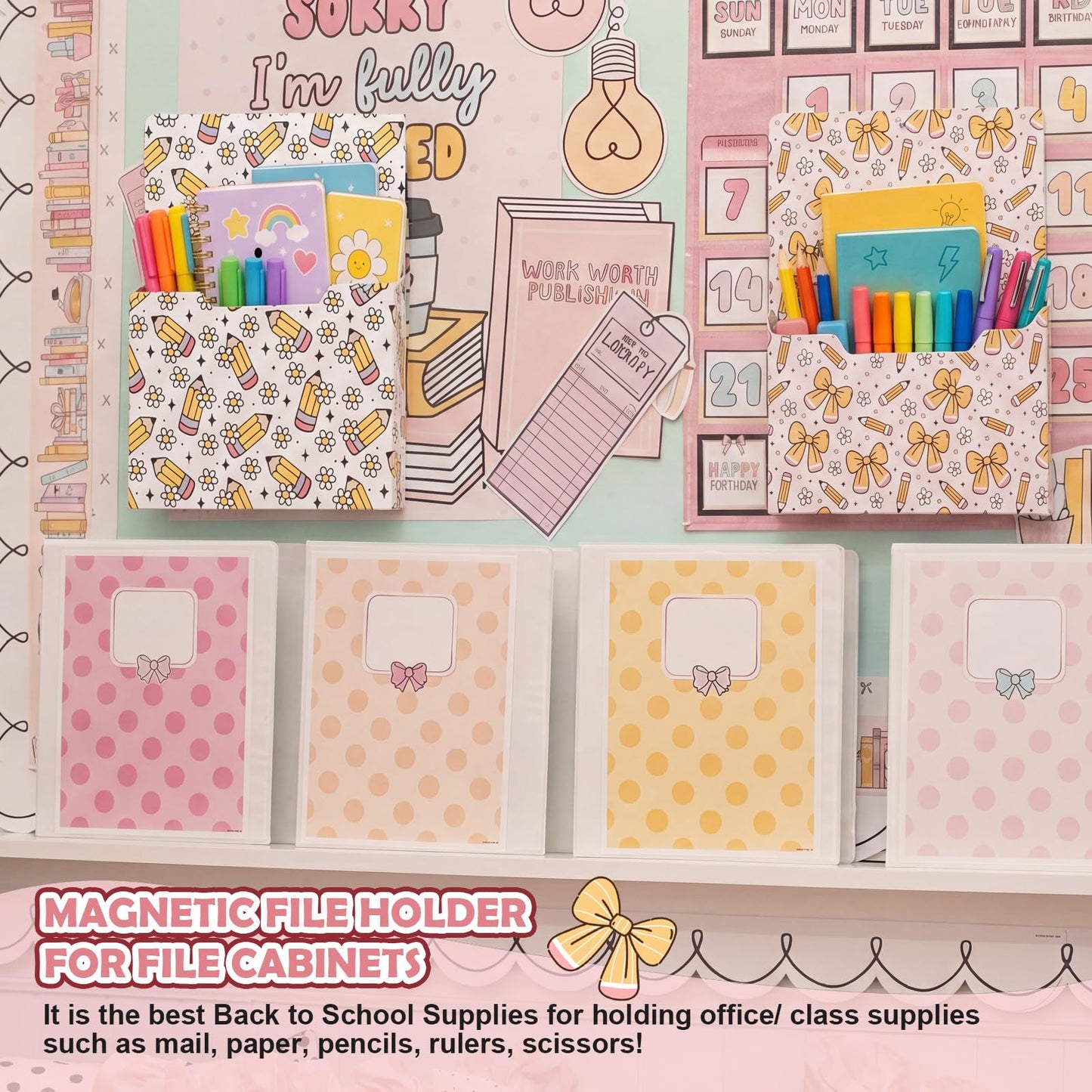 Gilprop 2 Pcs Pencil Flower Magnetic File Folder Holder Pocket File Organizer Classroom Decor Teacher Desk Accessories for Whiteboard Mail Paper Book No Drilling School Desk Door Classroom Essential