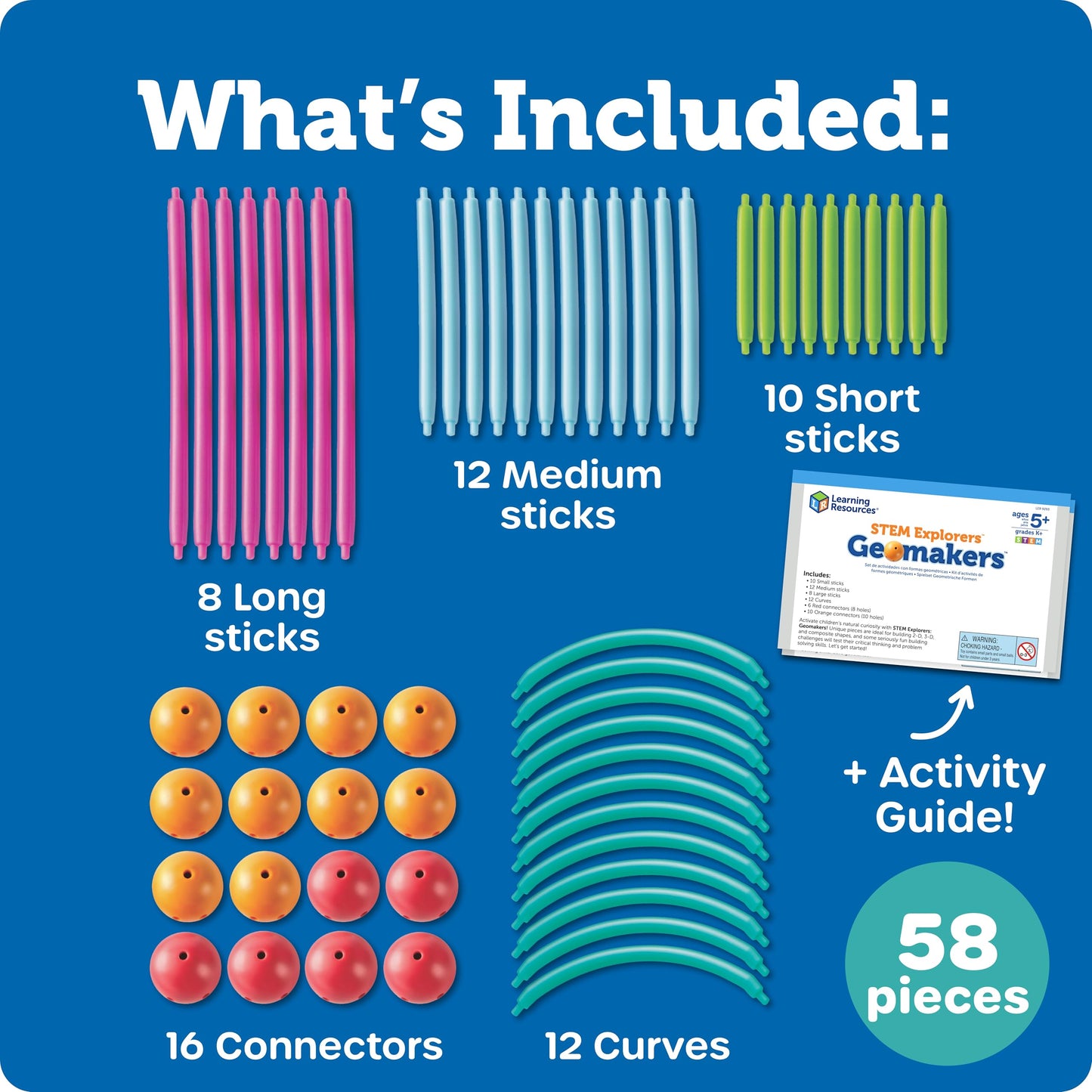 Learning Resources STEM Explorers Geomakers - 58 Pieces, Ages 5+ STEM Toys for Kids, Kindergartner Learning Toys, Shapes for Kids