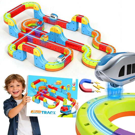 3D Infinity Cube Track Magnetic Electric Train Set for Kids 4 6 7 8,Toy Vehicle Playsets for Toddlers 3-5 Train Set Learning Gift,68 Pcs/1 car