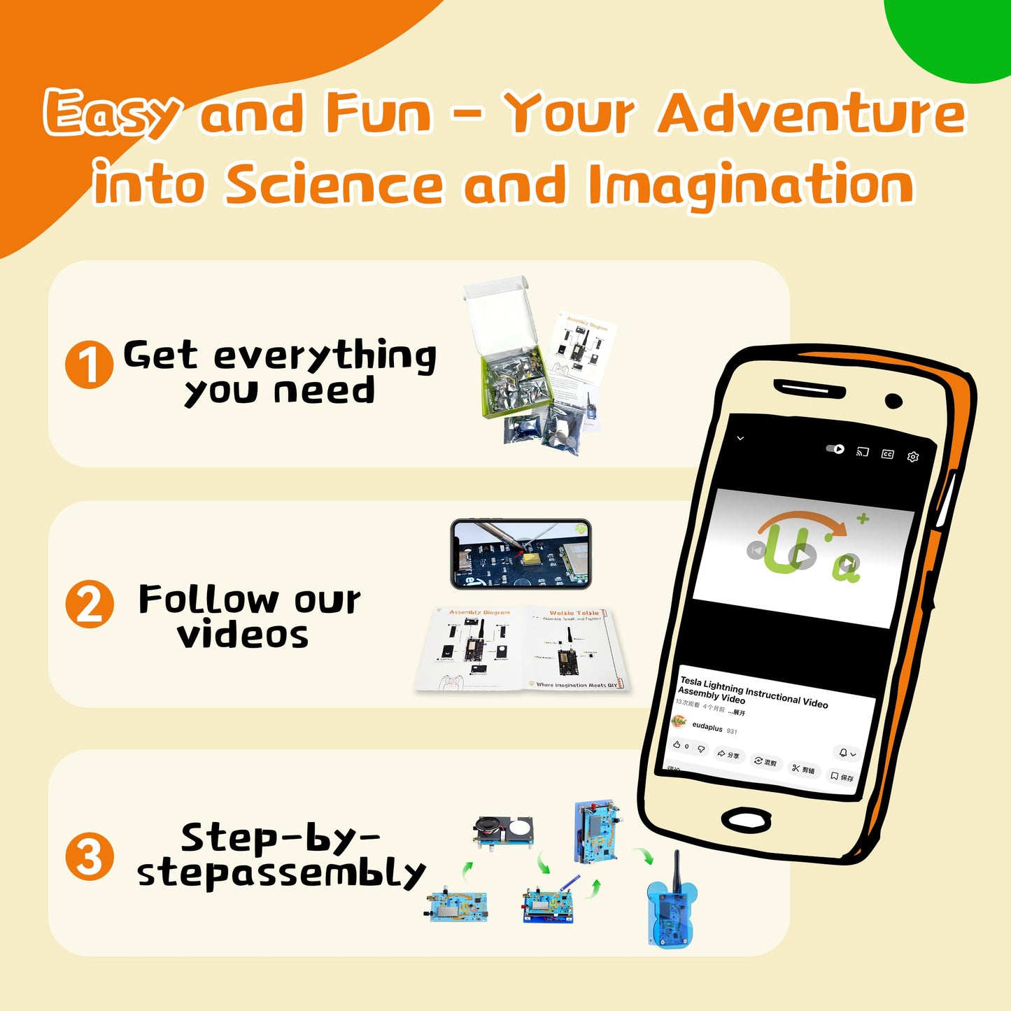 eUda+ STEM Walkie-Talkies Kit Stem Toys for Ages 8-13-15-18+ Building Toys for Boys Age 8-12-14-16-17+ Science Experiments for Kids 9-12 DIY Kits for Kids Teenage Girl Gifts (Assembly Version, BTB)