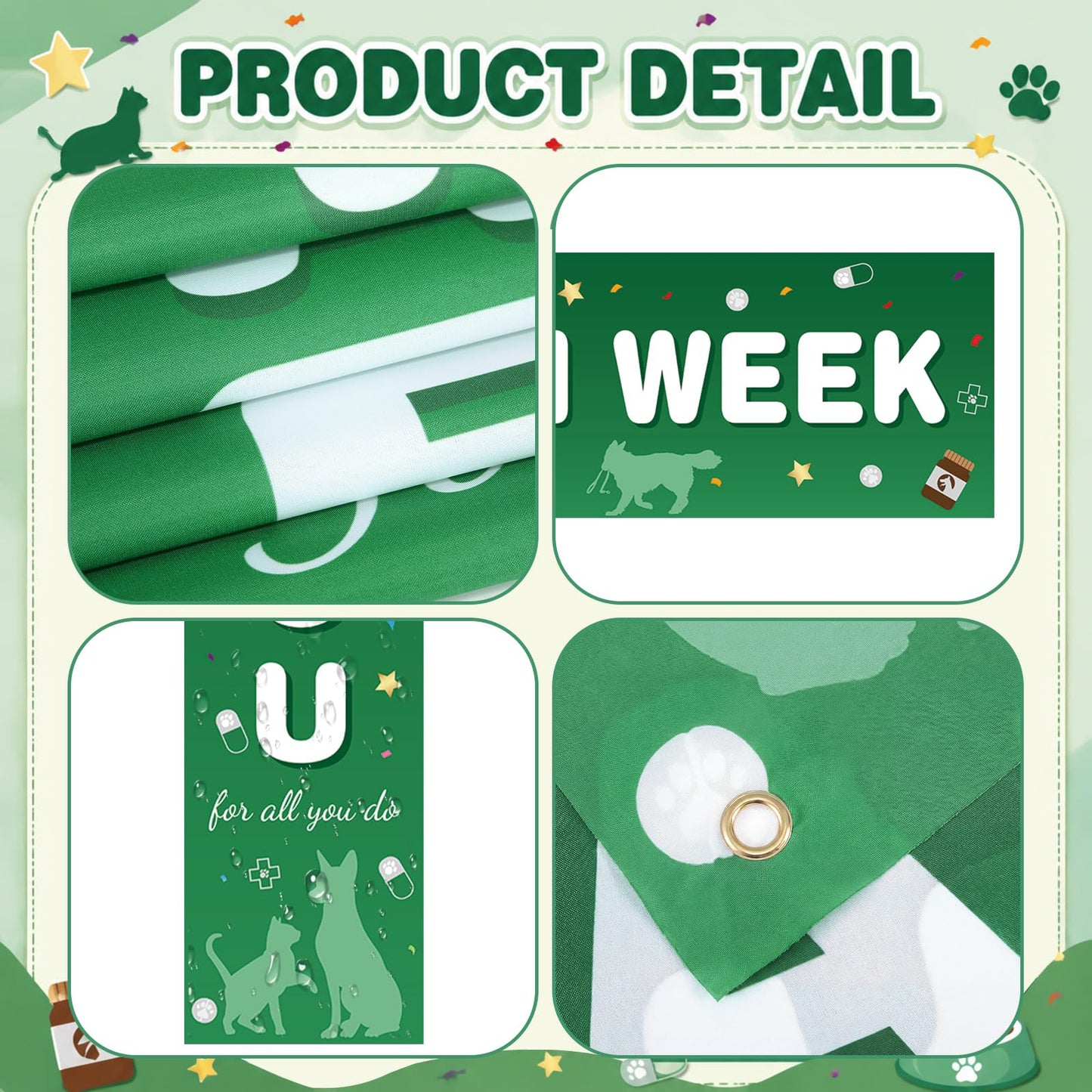 Fanfanwin 3 Pcs Happy Vet Tech Week Banner We Appreciate Thank You Veterinary Technician Week Decorations Green White Vet Hospital Staff Party Supplies for Hard Work Nurse Enthusiast
