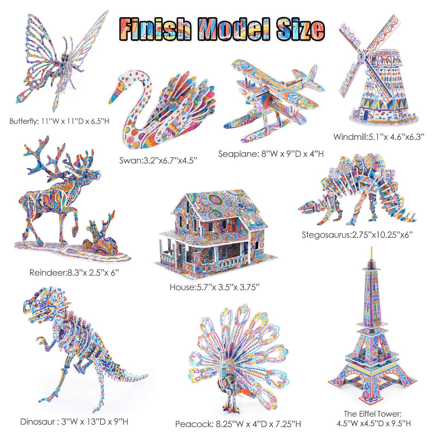 BEARUN 3D Coloring Puzzle Set, Arts and Crafts for Girls and Boys Age 6 7 8 9 10 11 12 Year Old, Fun Educational Painting Crafts Kit with Supplies for Kids, Birthday Toy Gift for Kids