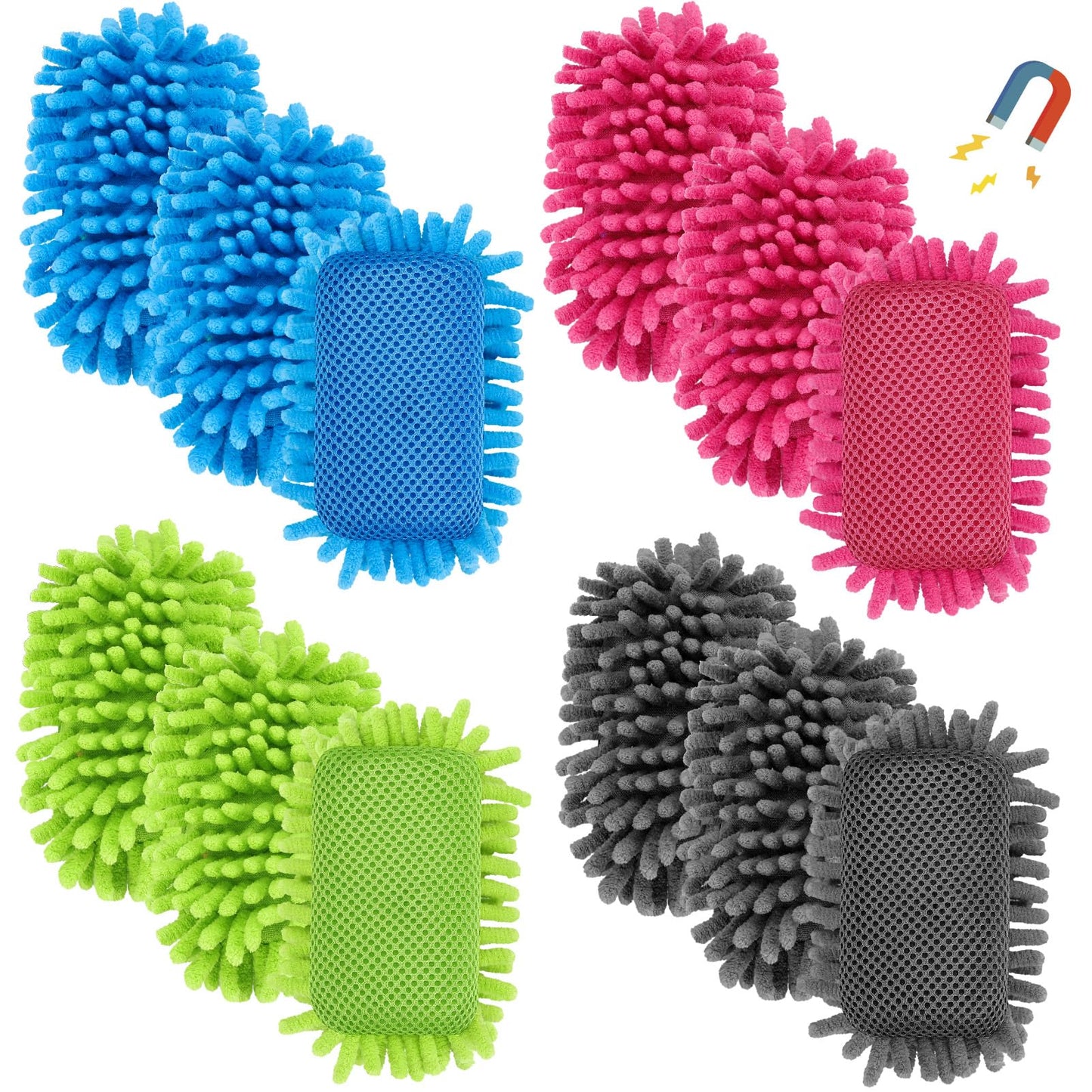Jspupifip 12 Pcs Dry Erase Shag Eraser - Microfiber Magnetic Whiteboard Eraser for Markers Chalk - Washable Home Classroom Office Supply - Gray Blue Pink Green