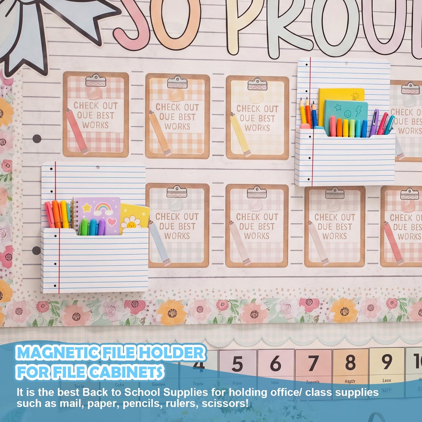 Gilprop 2 Pcs Notebook Line Magnetic File Folder Holder Pocket File Organizer Classroom Decor Teacher Desk Accessories for Whiteboard Mail Paper Book No Drilling School Desk Door Classroom Essential