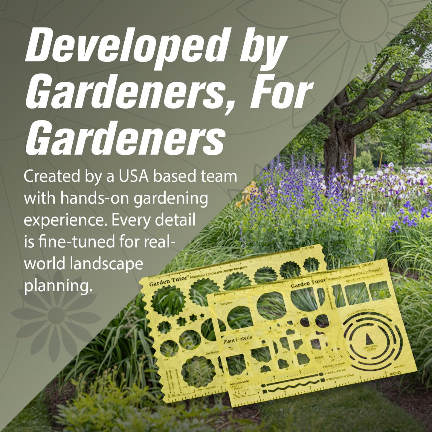Garden Tutor Multiscale Garden & Landscape Design Templates 2 Precision-Cut Translucent Yellow Architectural & Drafting Tools for Garden, Yard & Landscape Design