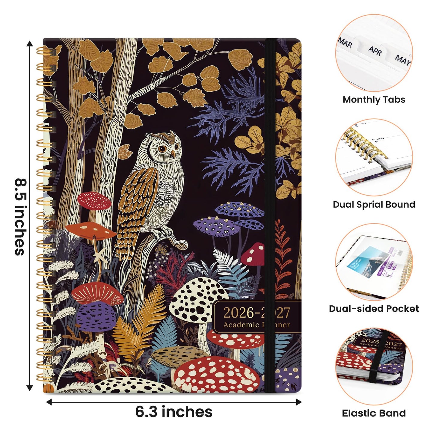 Academic Planner 2026-2027, Monthly and Weekly Calendar Planner, July 2026 - June 2027, Pretty Hardcover Teacher Student Planning Agenda Book with Tabs, Fit for School Office Supplies, 6.3" x 8.5", Woodland Watch