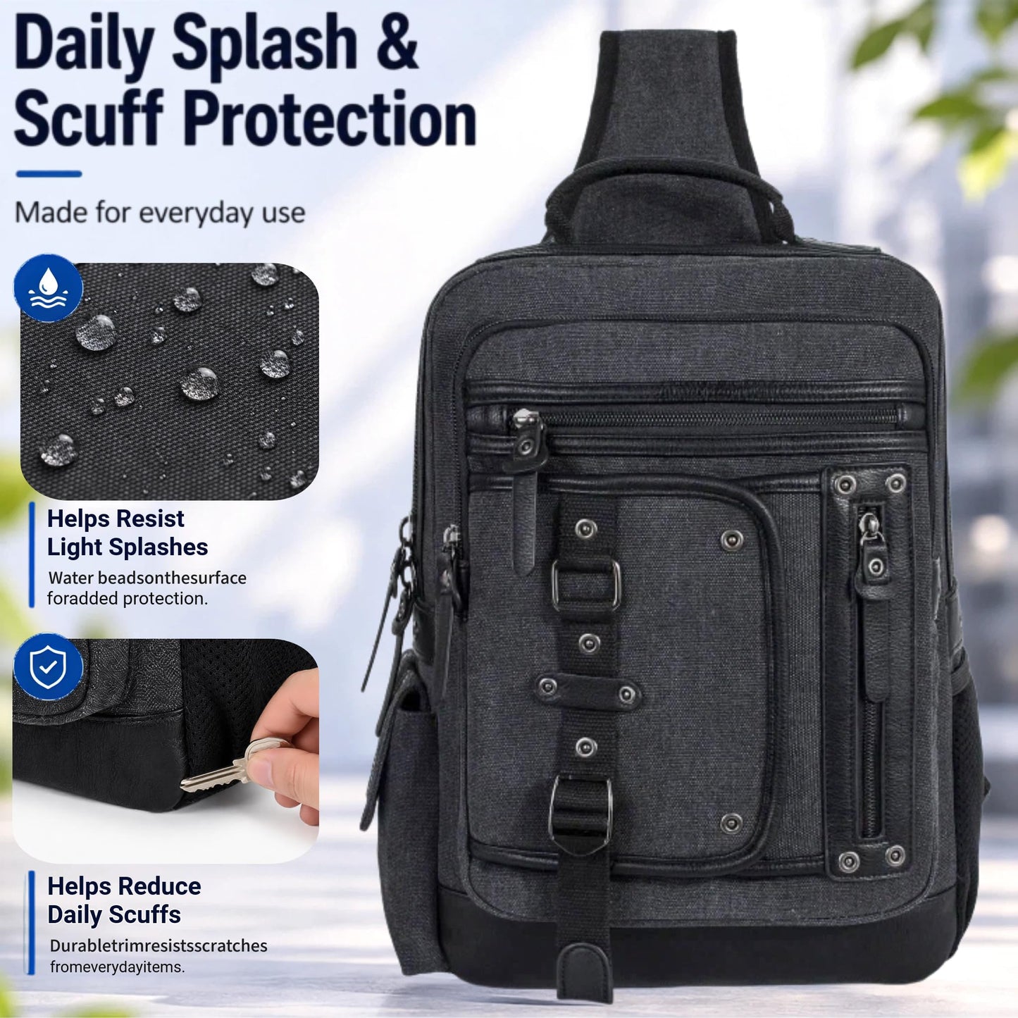 Schkleier Cross Body Bag for Men: Large Canvas Sling Backpack Messenger Bag Fits 15.6 Inch Laptop for Work Commute