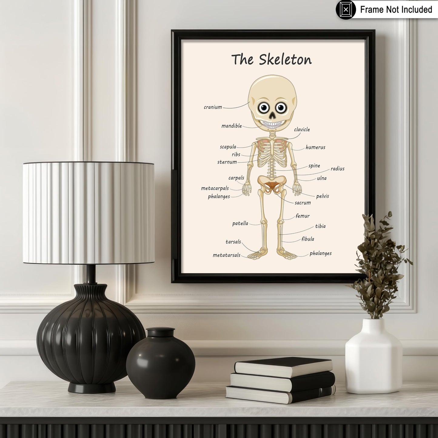 Poster Master The Skeleton Poster - Human Skeleton Print - Learning Materials Art - Science Art - Gift for Students & Teacher - Fun Decor for Classroom, Library or Nursery - 8x10 UNFRAMED Wall Art