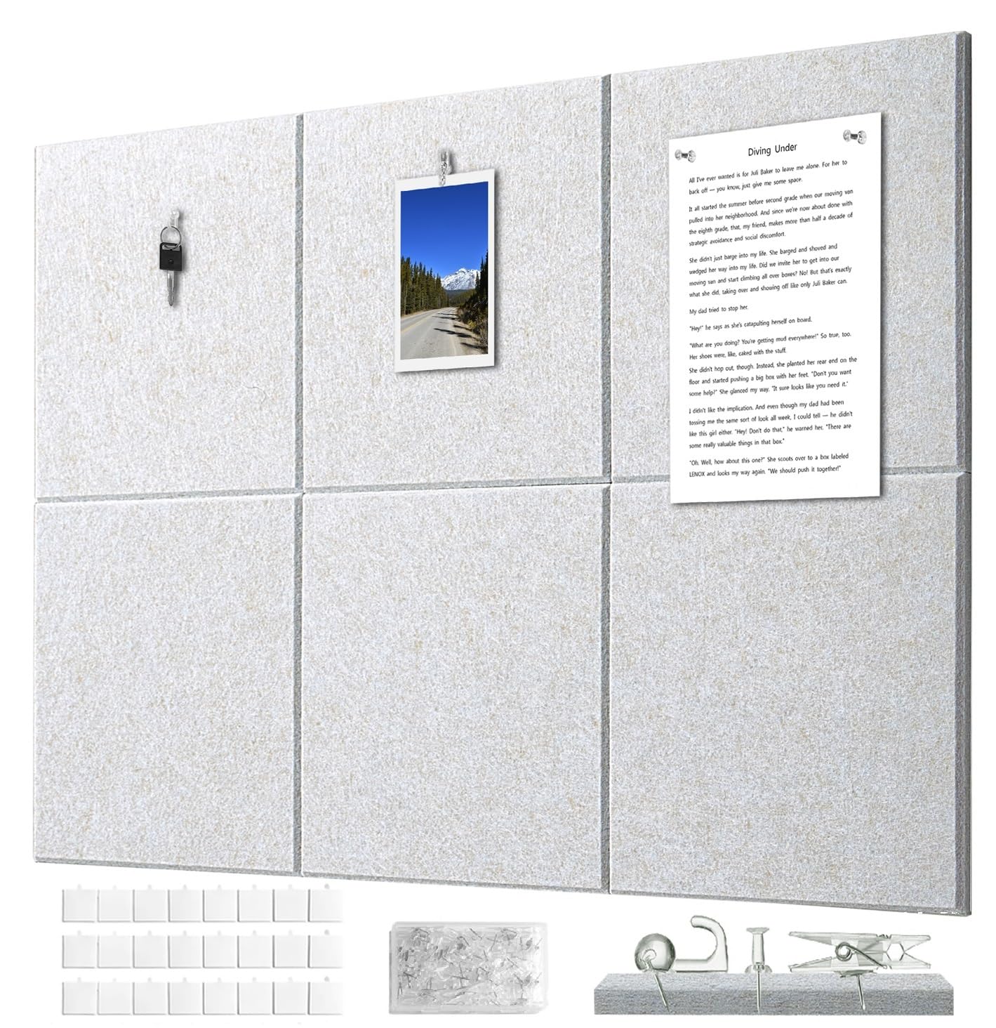 G Gamit Felt Wall Tiles Bulletin Board Large Cork Board Alternative 6 Pack 11.81”x11.81”x0.47” Felt Pin Board Tack Board with Safe Removable Adhesive Tabs for Home Office School 36x24 (Light Camel)
