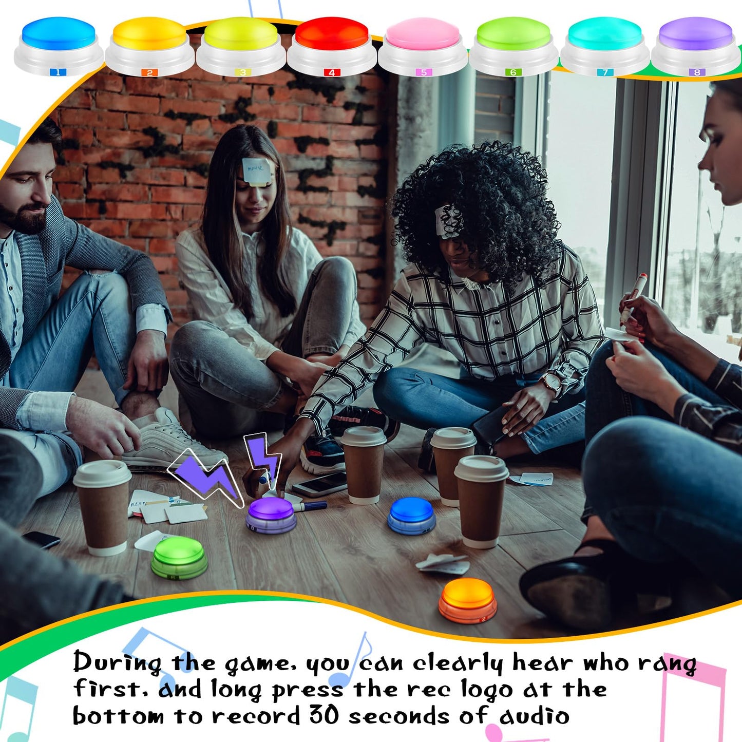 8 Pack Recordable Game Buzzers with Lights & Sound – Loud Trivia & Family Feud Buzzers for Classroom, Parties & Game Nights