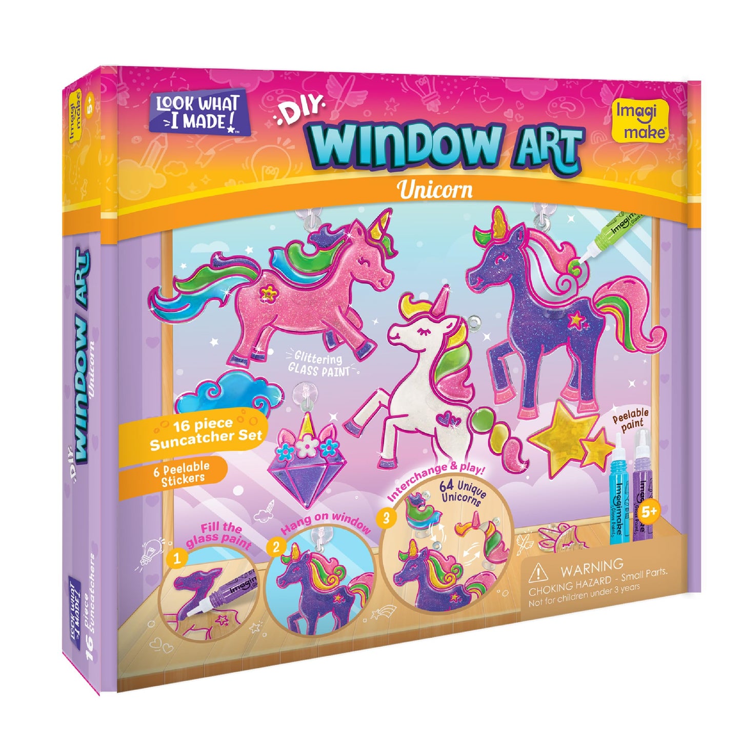 Imagimake Window Art Unicorn | Low Mess Suncatcher Kit | 16 Pieces Glass Painting Set | Kids Activities Ages 5-8 | DIY Craft Kit | Birthday Gift for Girls Ages 5,6,7,8,9,10,12 Years Old