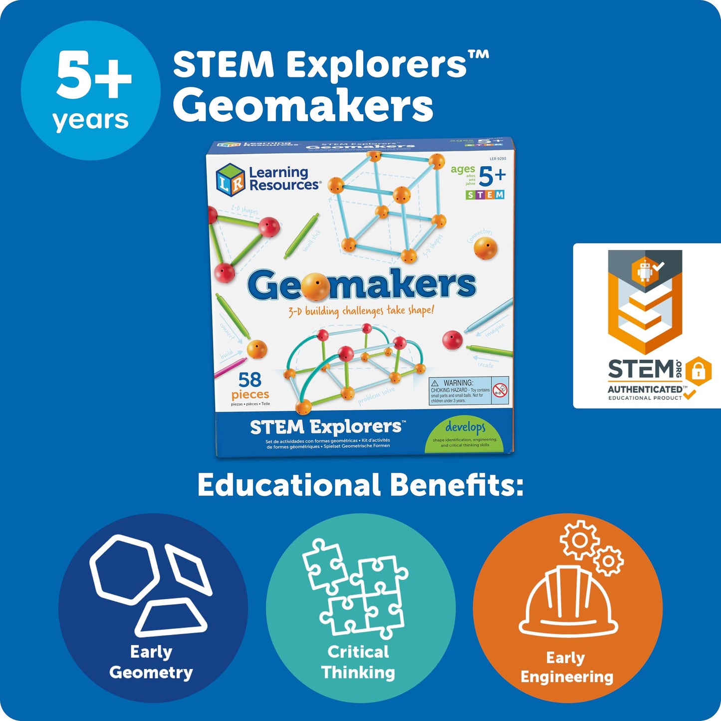 Learning Resources STEM Explorers Geomakers - 58 Pieces, Ages 5+ STEM Toys for Kids, Kindergartner Learning Toys, Shapes for Kids